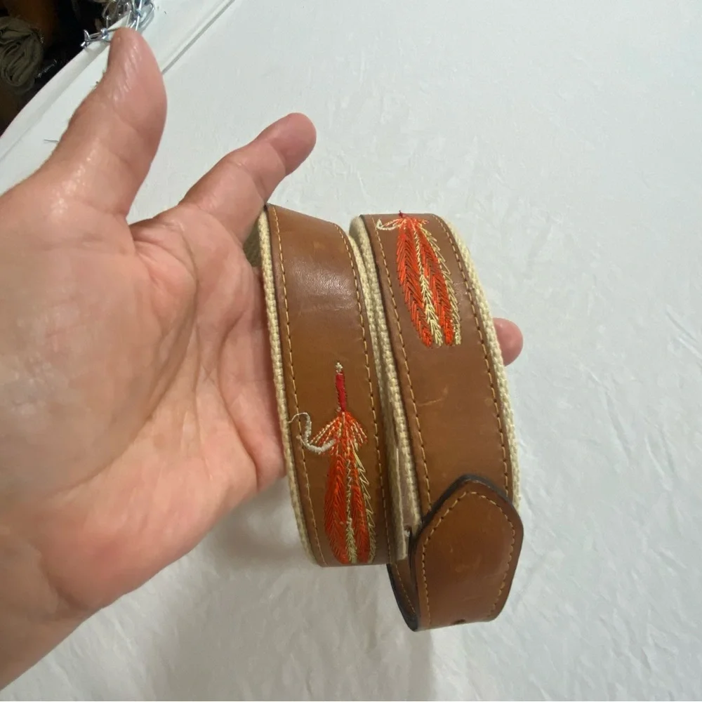 Riders Belt Leather Canvas Orange Men 32 Brown Leather Belt Embroidered Design